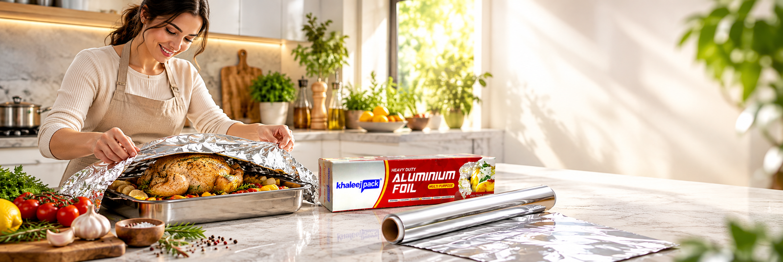 Aluminium foil roll and food preparation for kitchens and food packaging in the UAE